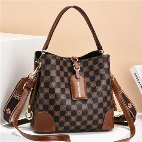 Cross Body Bag Purses Brown & Black  Vegan Leather Crossbody Bucket Bag - Picture 3 of 7